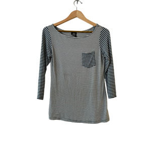 Bobeau Size S Womens Striped Pocket T-Shirt Boat‎ Neck Roll Tab 3/4 Sleeve